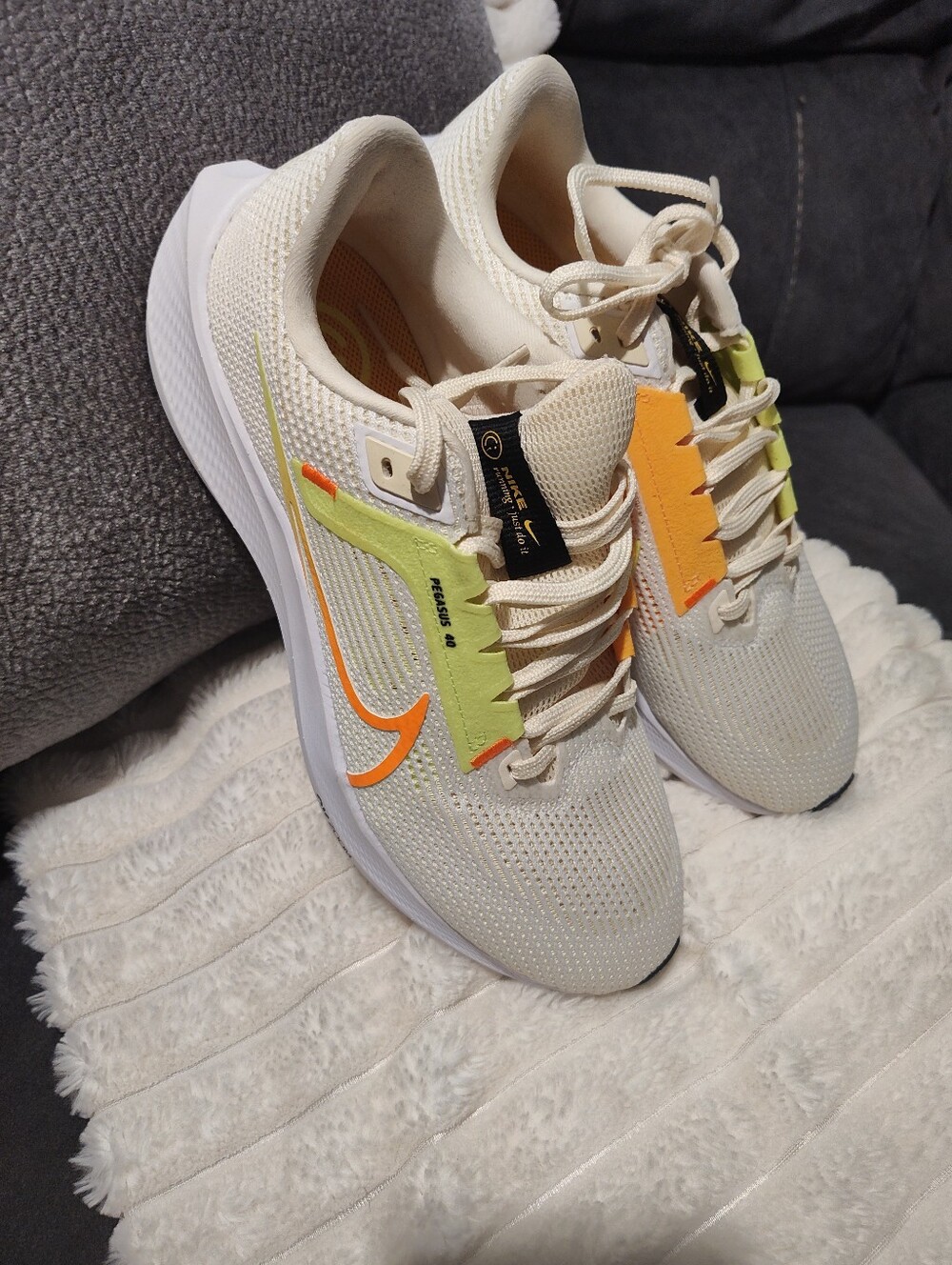 Nike Unisex Cream Sneakers with Orange & Lime Details Women's 9.5/ Men's 8